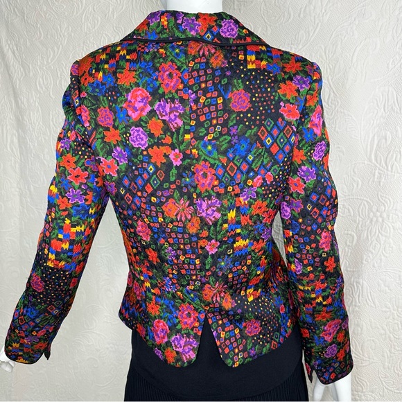 Caroline Charles London Wool Silk Multicolor Floral Geometric Blazer - Picture 6 of 15
